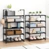 10 Tier Shoe Rack Narrow Shoe Shelf Tall Metal Shoe Storage Organizer for Entryway Closet, Freestanding Boot Rack with Hooks, Holds 20-24 Pairs