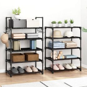 10 Tier Shoe Rack Narrow Shoe Shelf Tall Metal Shoe Storage Organizer for Entryway Closet, Freestanding Boot Rack with Hooks, Holds 20-24 Pairs