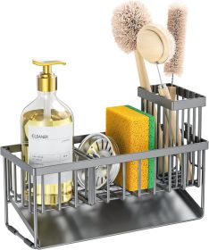 Sink Caddy Organzier with High Brush Holder, Sponge Holder for Sink, 304 Rustproof Stainless, Kitchen Countertop Soap Dispenser Organizer