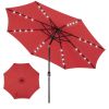 10 ft Outdoor Patio Umbrella with Solar LED Lights, Weather Resistant Camping & Yard Umbrella with Push Button Tilt