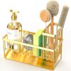 Gold Kitchen Sink Caddy Organzier with High Brush Holder, Sponge Holder for Sink, 304 Rustproof Stainless, Kitchen Countertop Soap Dispenser Organizer