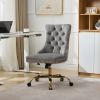 A&A Furniture Office Chair,Modern Velvet Upholstered Tufted Button Home Office Chair with Golden Metal Base