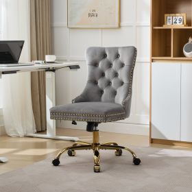 A&A Furniture Office Chair,Modern Velvet Upholstered Tufted Button Home Office Chair with Golden Metal Base