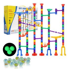 Marble Run Set, 150 Piece Marble Maze Building Block Brain Game, with 10 Glow in the Dark Marbles + 40 Glass Marbles