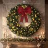 48" Prelit Crestwood Spruce Artificial Christmas Wreath, Christmas Decor with Bow, 8 Modes, Red Berries, Pinecones