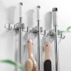 Broom and Mop Holder Wall Mounted, Broom Hanger Storage Rack, Stainless Steel Mop Hanger, Dustpan Holders with 2 Racks and 3 Hooks