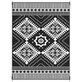 Reversible Outdoor Rug, Waterproof Plastic Straw With Carry Bag, 9 X 12, White & Black Toothed Rhombus (Option: WHITE)