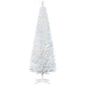 HOMCOM 6' Artificial Pencil Christmas Tree, Slim Xmas Tree With 390 Realistic Branch Tips And Plastic Stand, White (Option: WHITE)