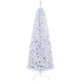 HOMCOM 6ft Pencil Christmas Tree, Unlit Artificial Christmas Tree Slim Douglas Fir Xmas Tree With Realistic Branches, Halloween Tree With 618 Tip (Option: WHITE)